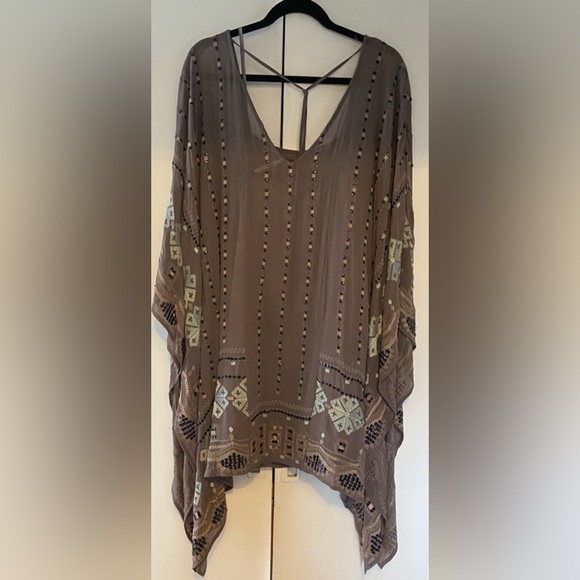 Free People Dress size S/M. Shear with underslip. Taupe. Gorgeous Embroi… - Picture 2 of 9